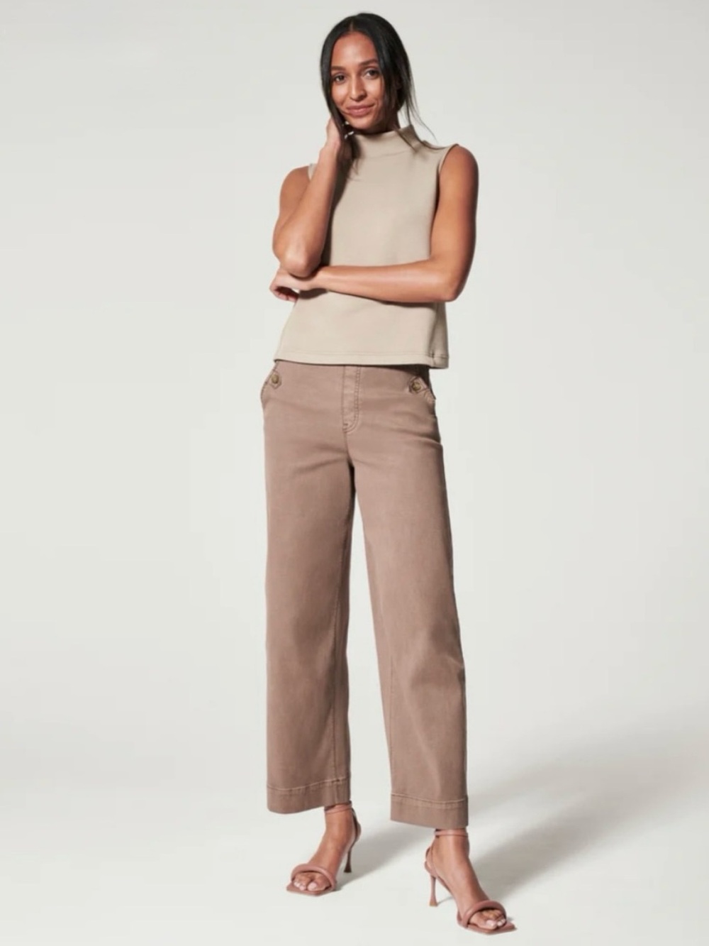 Spanx Stretch Twill Cropped Wide Leg Pants in Cedar